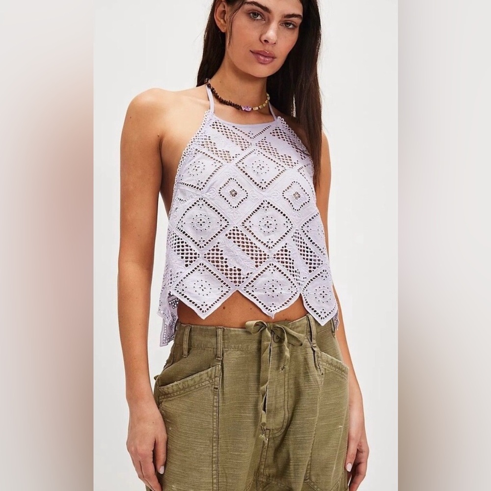 NWT FREE PEOPLE HANKIE HALTER TOP LAVENDER